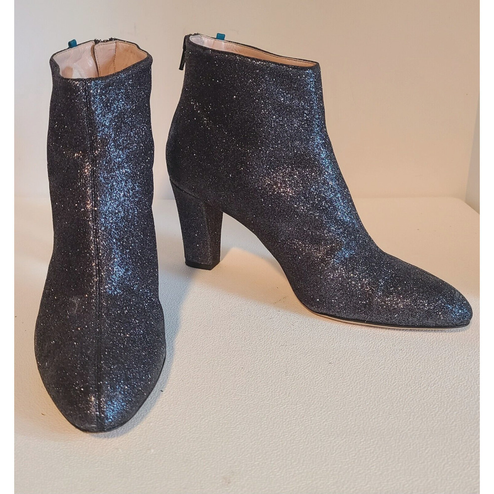 SARAH JESSICA PARKER SJP Minnie Black Glitter Ankle Heeled Boots Shoes 40.5
